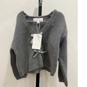 Zara - Girls 6-7 Grey Sweater with Sparkle Bow Closure -NWT